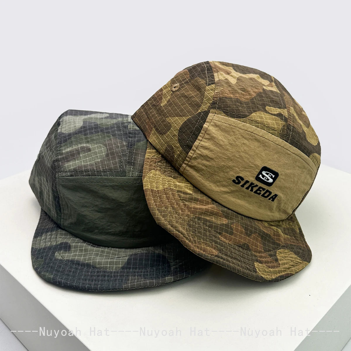 Unisex CAMO greitai džiūstančios beisbolo kepurės su siuvinėtomis raidėmis, apsaugančios nuo saulės, spalvų blokų dizaino, kvėpuojančios, asmeninės, su snapeliu, universalios