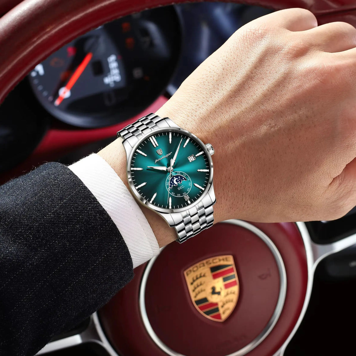 POEDAGAR luxury men’s watch, casual style, stainless steel, quartz, water-resistant, luminous, with date, elegant.
