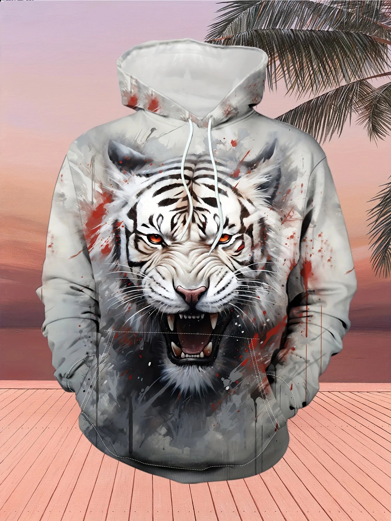 Herren-Outdoor-Hoodie mit 3D-Wolf-Grafik, Streetwear-Kapuzenpullover mit Fronttasche und Designer-Sweatshirt-Stil