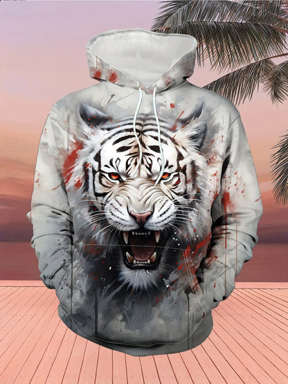 Herren-Outdoor-Hoodie mit 3D-Wolf-Grafik, Streetwear-Kapuzenpullover mit Fronttasche und Designer-Sweatshirt-Stil