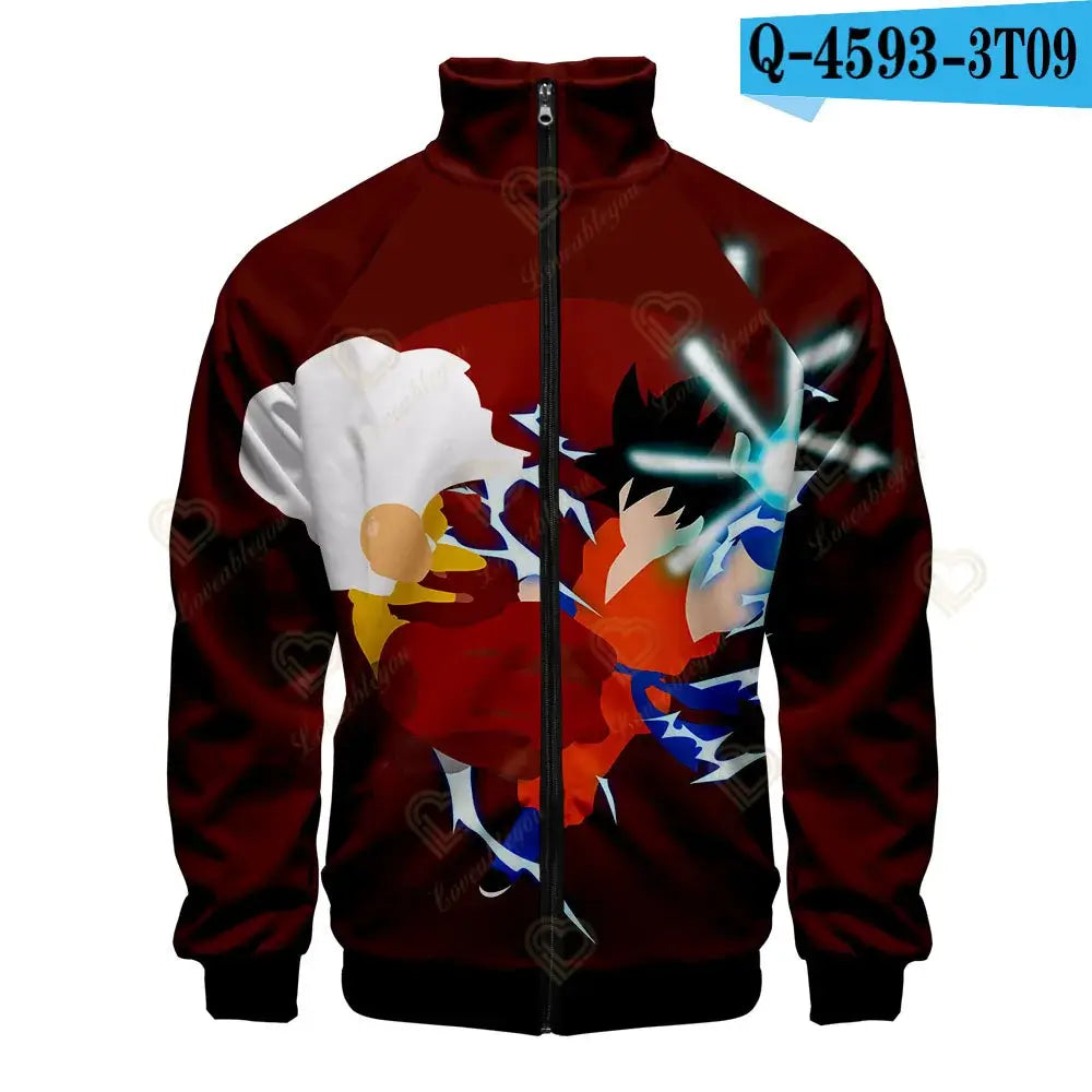 New Fashion Dragon Ball Print Stand Collar Zipper Hoodie Men Women Zipper Hoodies Jackets Long Sleeve Sport Hip Hop Sweatshirts, produit gaming premium Fraquane