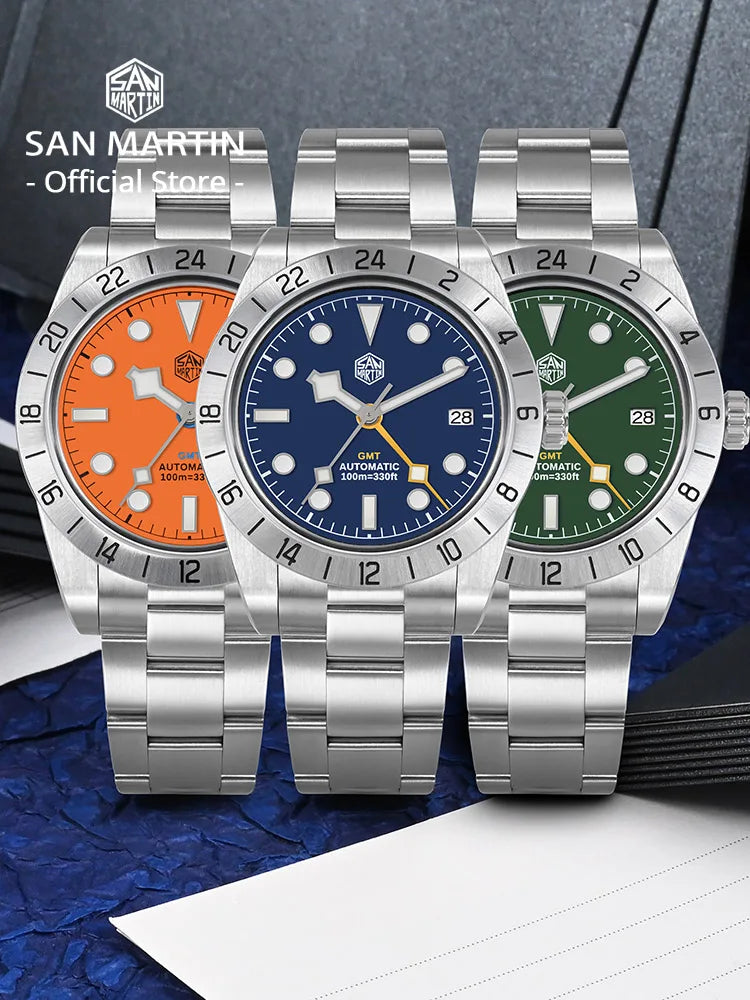 San Martin New 39mm NH34 BB GMT Automatic Mechanical Watch Sport Watch Sapphire Luminous Waterproof 100m for Men Relogio SN0054