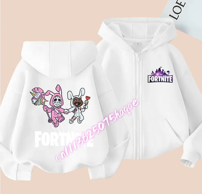 Ново детско яке с качулка Fortnites — суитшърт с цип и щампа на анимационен игрови персонаж, есенно-зимни дрехи за момчета