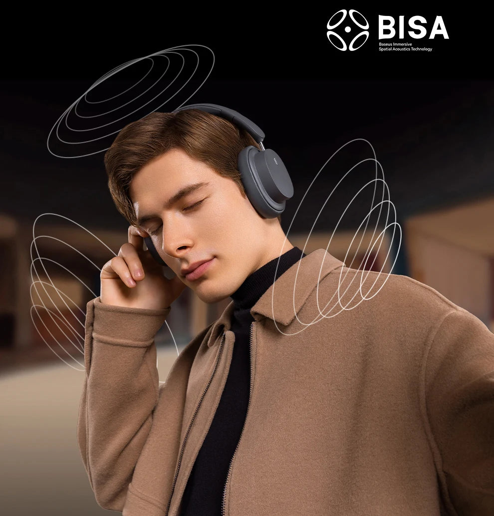 Cuffie over-ear wireless Bluetooth 5.3 Baseus – Driver HiFi da 40mm, autonomia di 70H, headset pieghevole con audio spaziale