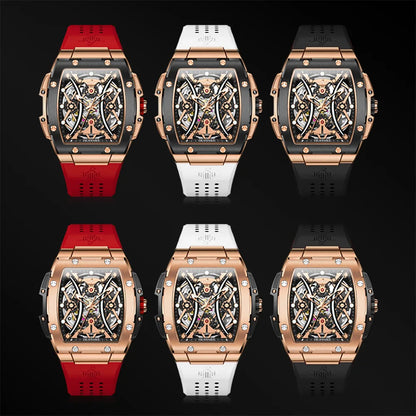 OUPINKE Men's Watches Classic Luxury Tonneau Dial Top Brand Original Automatic Mechanical Wristwatch Silicone Strap Sapphire New
