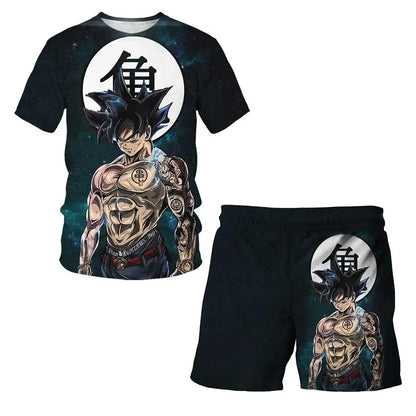 Japanisches Cartoon-Dragon-Ball-Z-T-Shirt, Kinder-Oberteil, T-Shirt- und Shorts-Zweiteiler für den Sommer, Jungen-T-Shirt + Shorts, Strandshorts