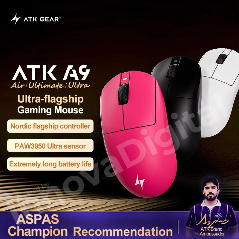 ATK Dragonfly A9 Ultimate brezžična gaming miška A9 Air PAW3950, ultralahka ergonomska e-športna miška za igričarje FPS CSGO A9 Ultra