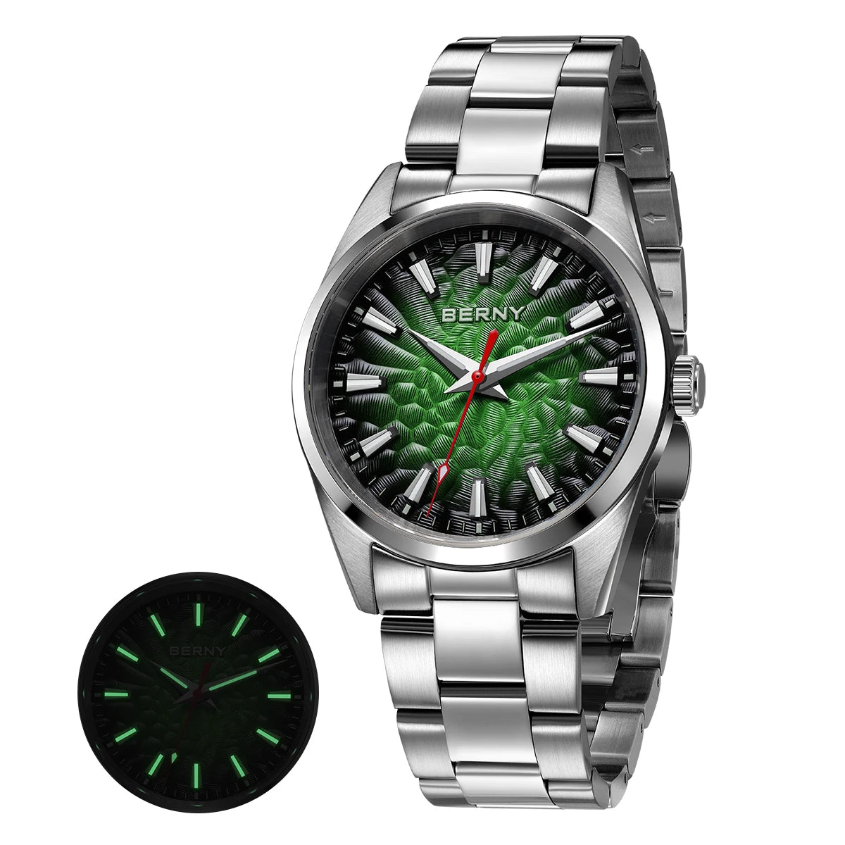 BERNY men’s watch – Quartz watch, sapphire crystal, luminescent hands, water-resistant to 10 ATM, made entirely of stainless steel – Elegant and casual style, ideal for everyday wear or professional occasions