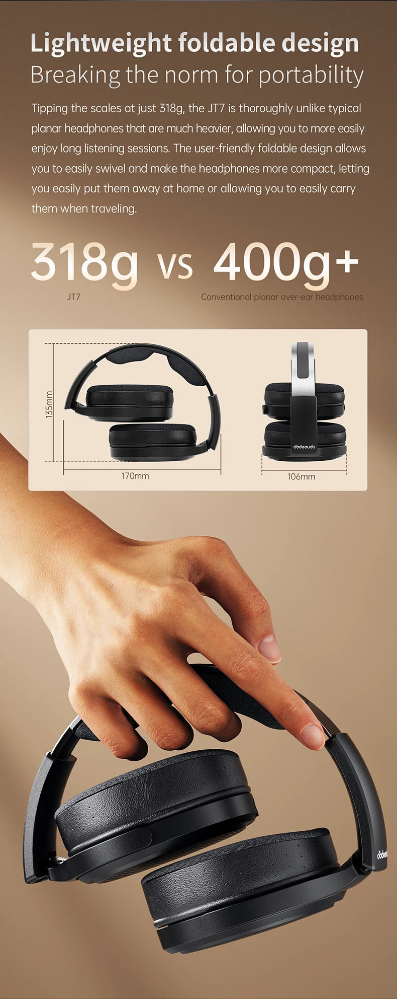 Cuffie audiophile over-ear magnetiche planari FiiO JT7 – Driver 95x86mm, headset HiFi cablato 4.4mm e 3.5mm