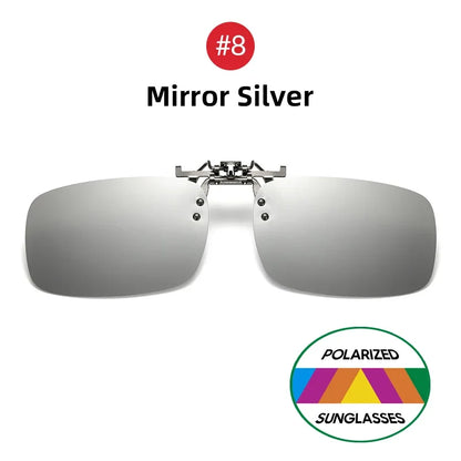 Classic Mirror Blue Flip Up Clip on Sunglasses Fishing Men Square Polarized Lens Metal Night Vision Driving UV400 Women Glasses