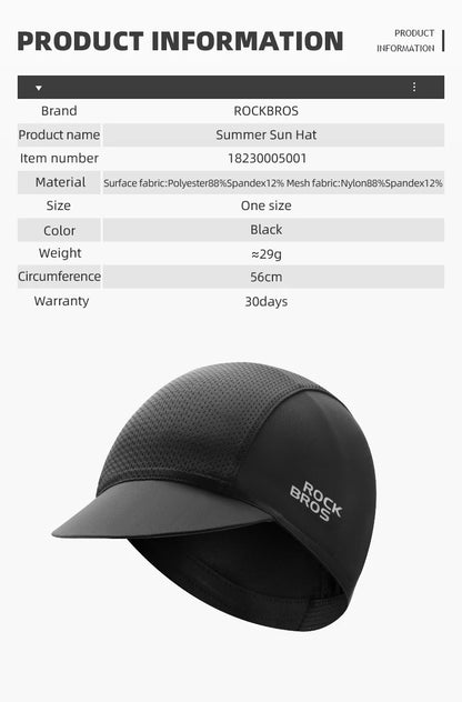 Casquette de cyclisme d'été ROCKBROS avec visière, protection solaire, respirante et à séchage rapide – Casquette de cyclisme pour les sports de plein air, la pêche et le cyclisme
