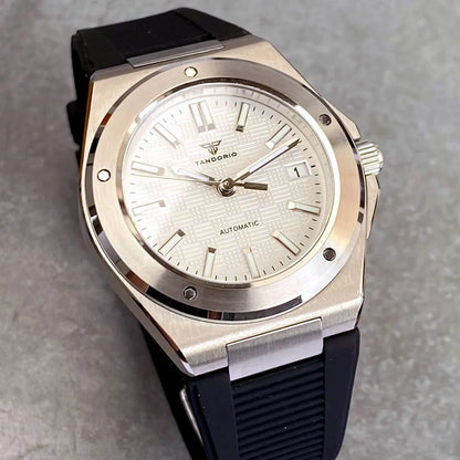 Tandorio New Black Luxury Business Engineer Style Men's Mechanical Watch Sapphire Glass 100m Waterproof NH35A Automatic Watches