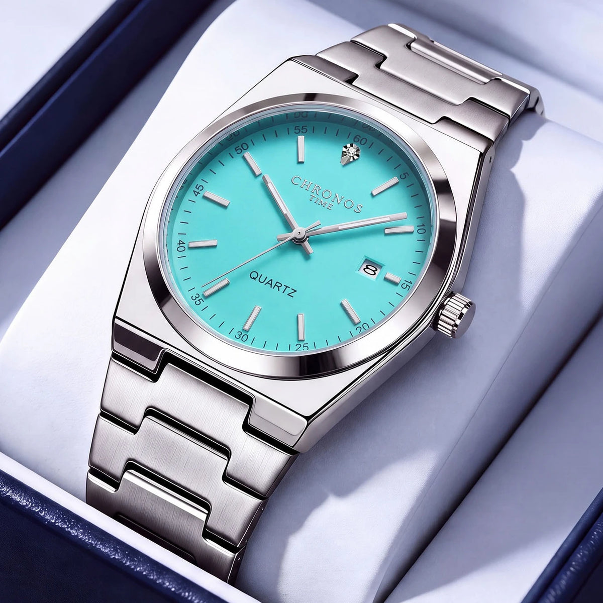 CHRONOS men’s quartz watch – Stainless steel bracelet, water-resistant, luminescent hands, date display – Ideal for work, sport or everyday wear