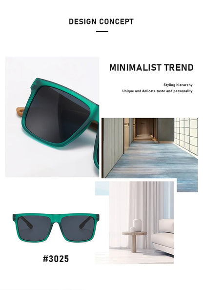 New Fashion Square Sunglasses Wood Grain Spring Hinge UV400 Unisex for Driving Hiking Travel 2026