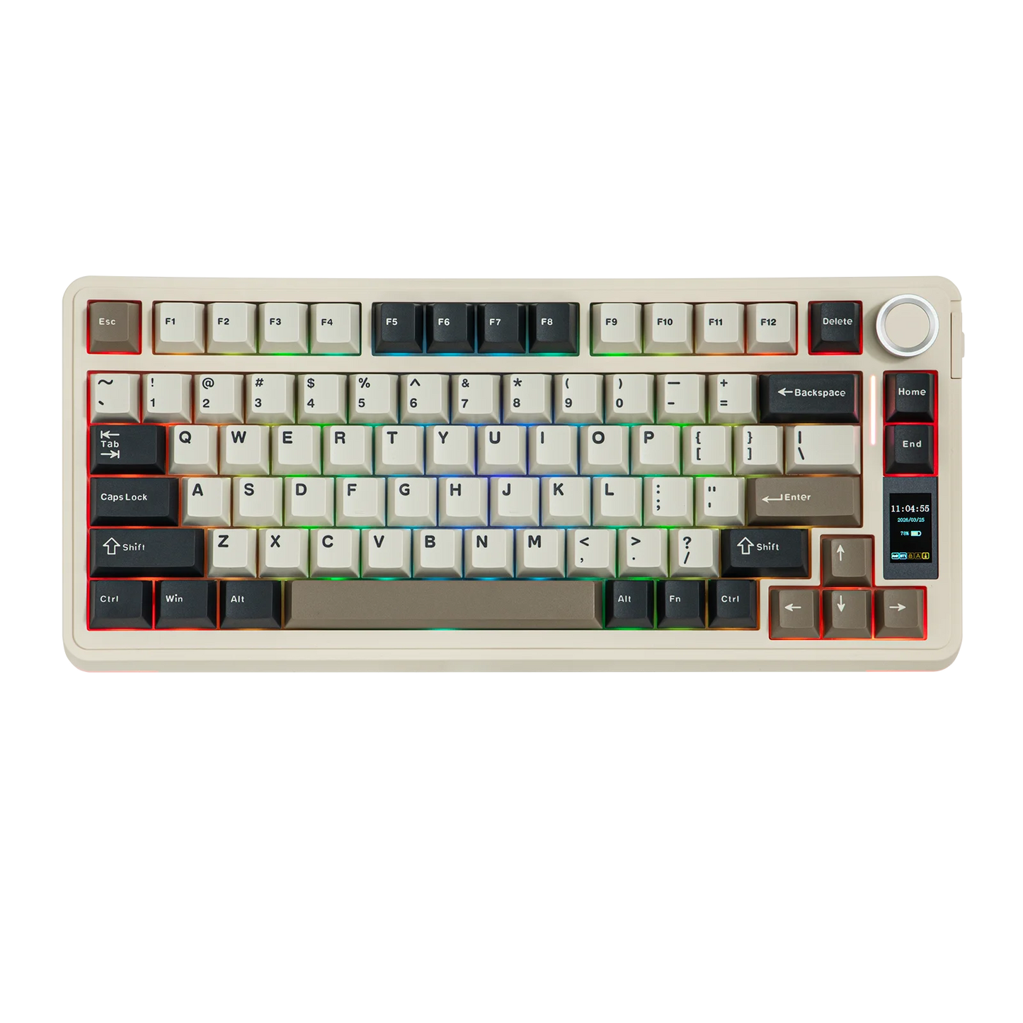 EPOMAKER X AULA EA75 MAX 75% ANSI-US-Layout Hot-Swap-Gasket kabelgebundene/BT/2.4GHz kabellose mechanische Tastatur mit Display & Drehregler