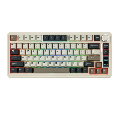 EPOMAKER X AULA EA75 MAX 75% ANSI-US-Layout Hot-Swap-Gasket kabelgebundene/BT/2.4GHz kabellose mechanische Tastatur mit Display & Drehregler