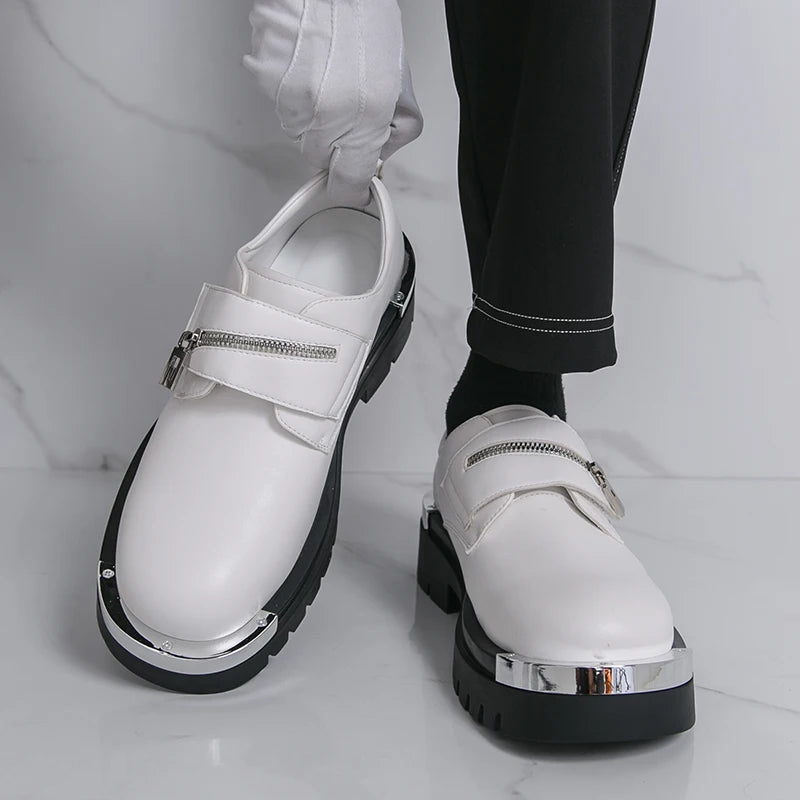 Men's Thick-Soled Leather Shoes Designer's Personalized Style Leisure Party Office Outdoor Fashion Street Black White Shoes