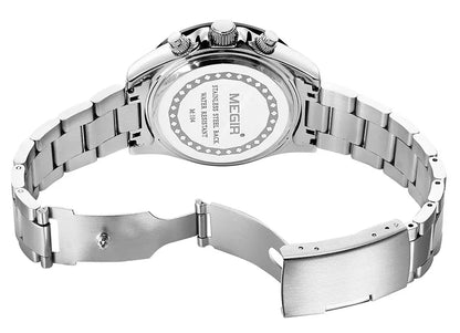 MEGIR men’s watch, luxury brand, quartz sports watch, stainless steel bracelet, water-resistant, chronograph, wristwatch