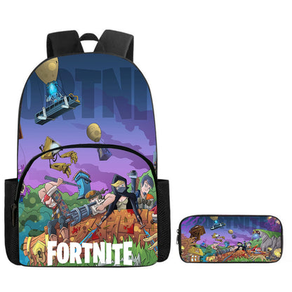 Mochila Fortnite Cartoon com Bolso Frontal e Estojo 2PCS - Conjunto Escolar para Meninos e Meninas dos 5 aos 8 Anos, Presente de Regresso às Aulas