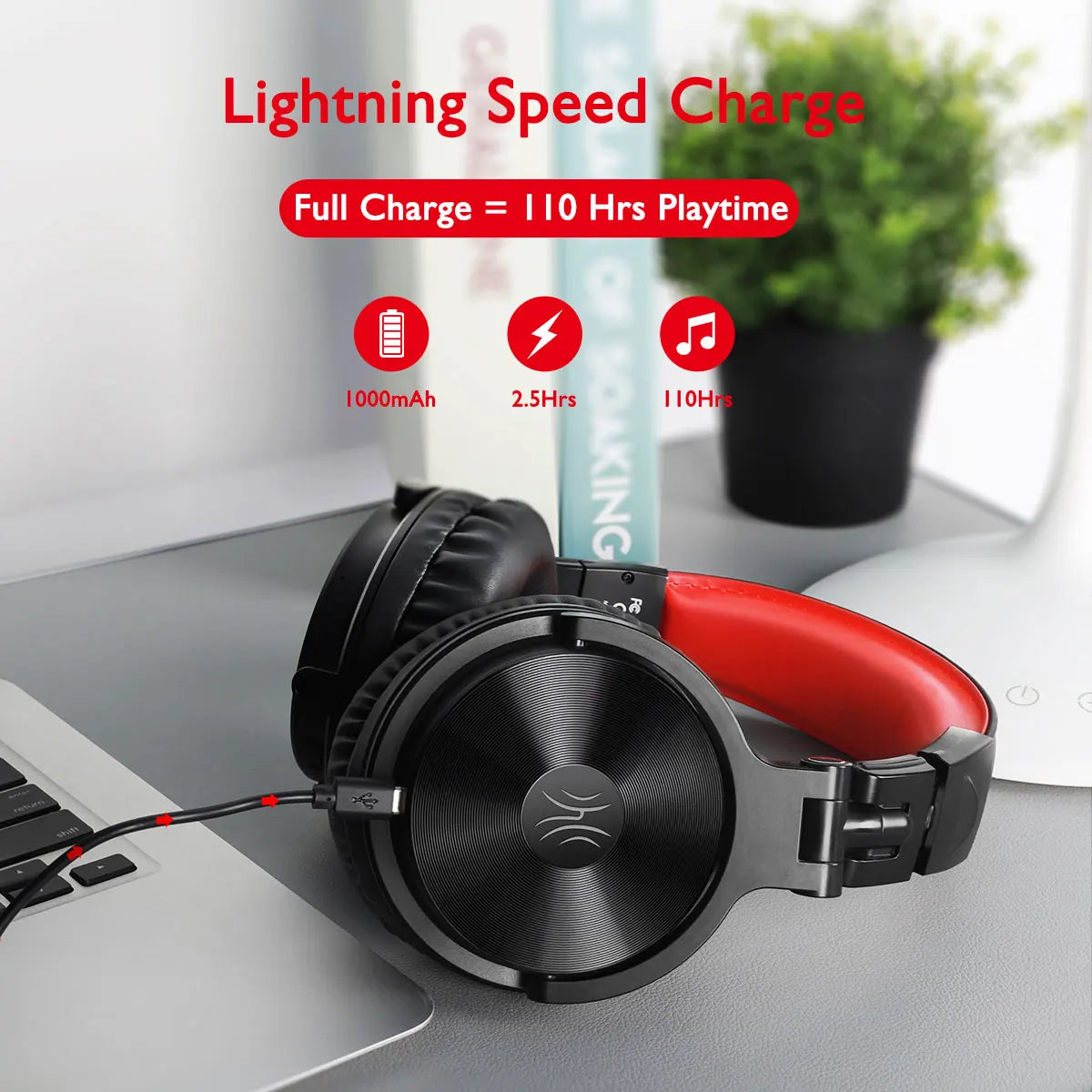 Cuffie da gaming wireless Bluetooth 5.2 OneOdio 110H – Autonomia di 110H, cuffie over-ear con bassi profondi e microfono, headset 2-in-1 cablato e wireless per PC PS4