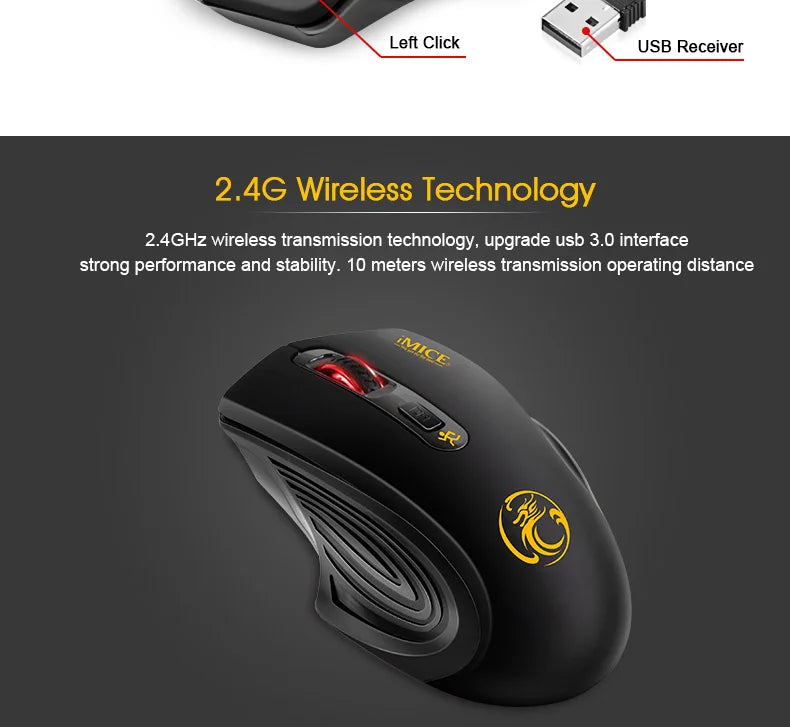 Ratón inalámbrico nuevo de 2000DPI ajustable con receptor USB 3.0, ratón óptico para ordenador 2.4GHz, ratón gaming con diseño ergonómico para portátil