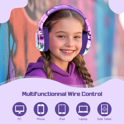 Gradient Kids Bluetooth Headphones Over Ear Girls Wireless Headphones With Mic Foldable Lightweight Headset For School Travel