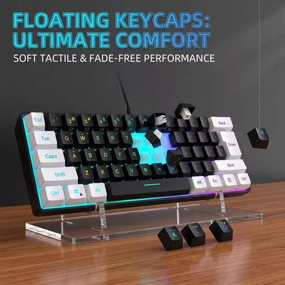 60% Gaming Keyboard Wired RGB Backlit Mini 61 Keys Membrane Keyboard Anti-Ghosting No-Conflict Ultra-Compact for Gamers