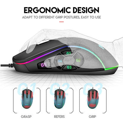Mouse cablato da gaming e ufficio 7200 DPI con retroilluminazione RGB, 6 livelli DPI regolabili, 10 pulsanti programmabili e pulsante per tornare al desktop