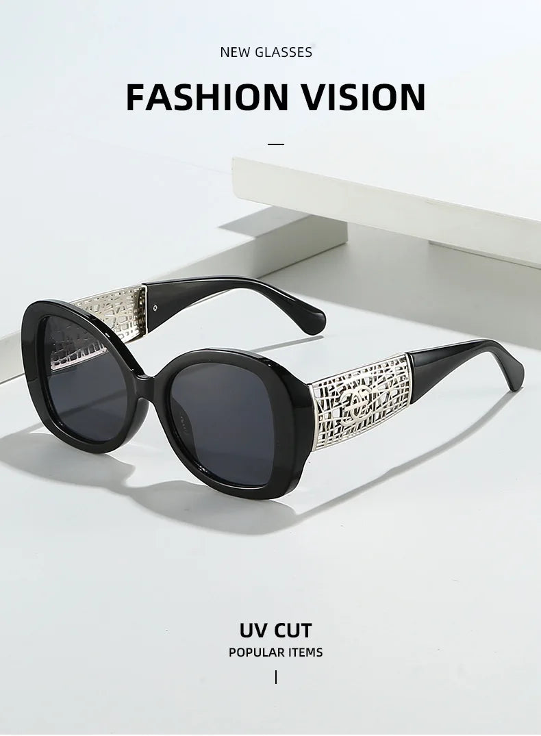 Hot Designer Fashion Women's Sunglasses Premium Retro Sunglasses Large Frame Metal Toad Glasses