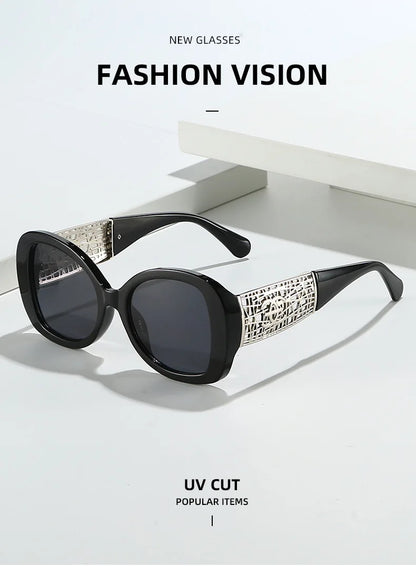 Hot Designer Fashion Women's Sunglasses Premium Retro Sunglasses Large Frame Metal Toad Glasses