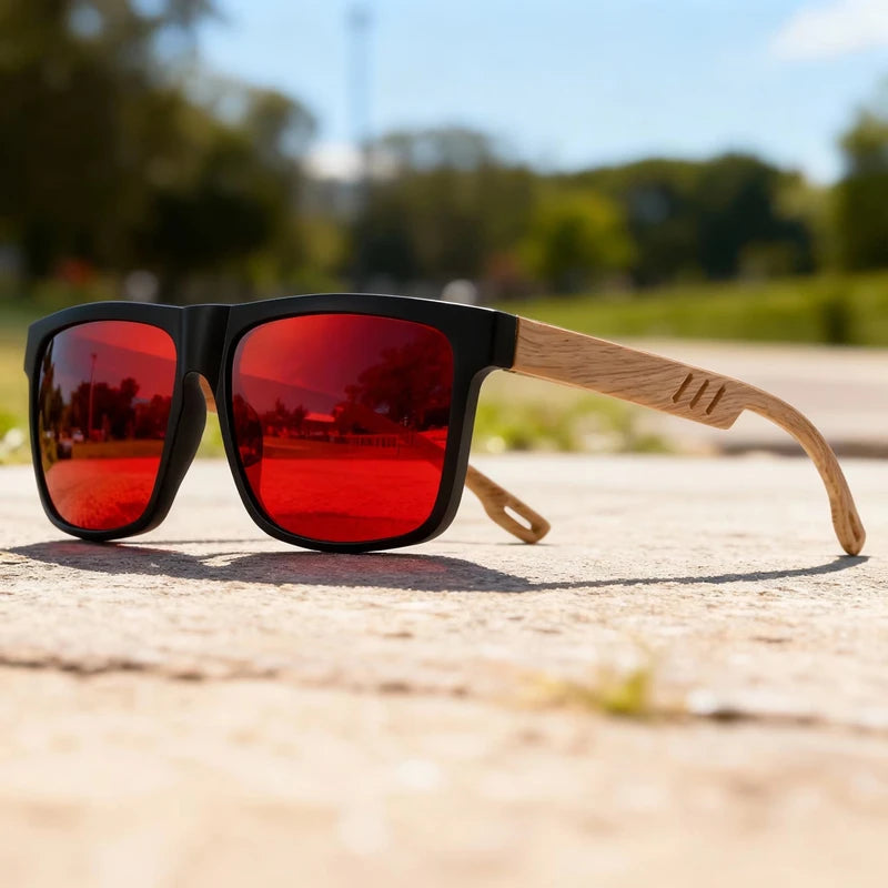 New Fashion Square Sunglasses Wood Grain Spring Hinge UV400 Unisex for Driving Hiking Travel 2026