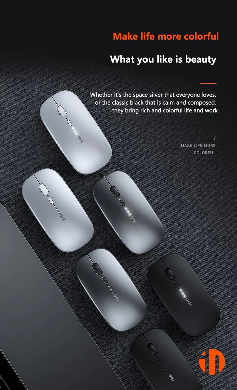 Mouse Wireless Silenzioso da Ufficio Inphic M1P Ultra-Sottile Portatile con Interfaccia USB, Indicatore Batteria e Ricarica TYPE-C