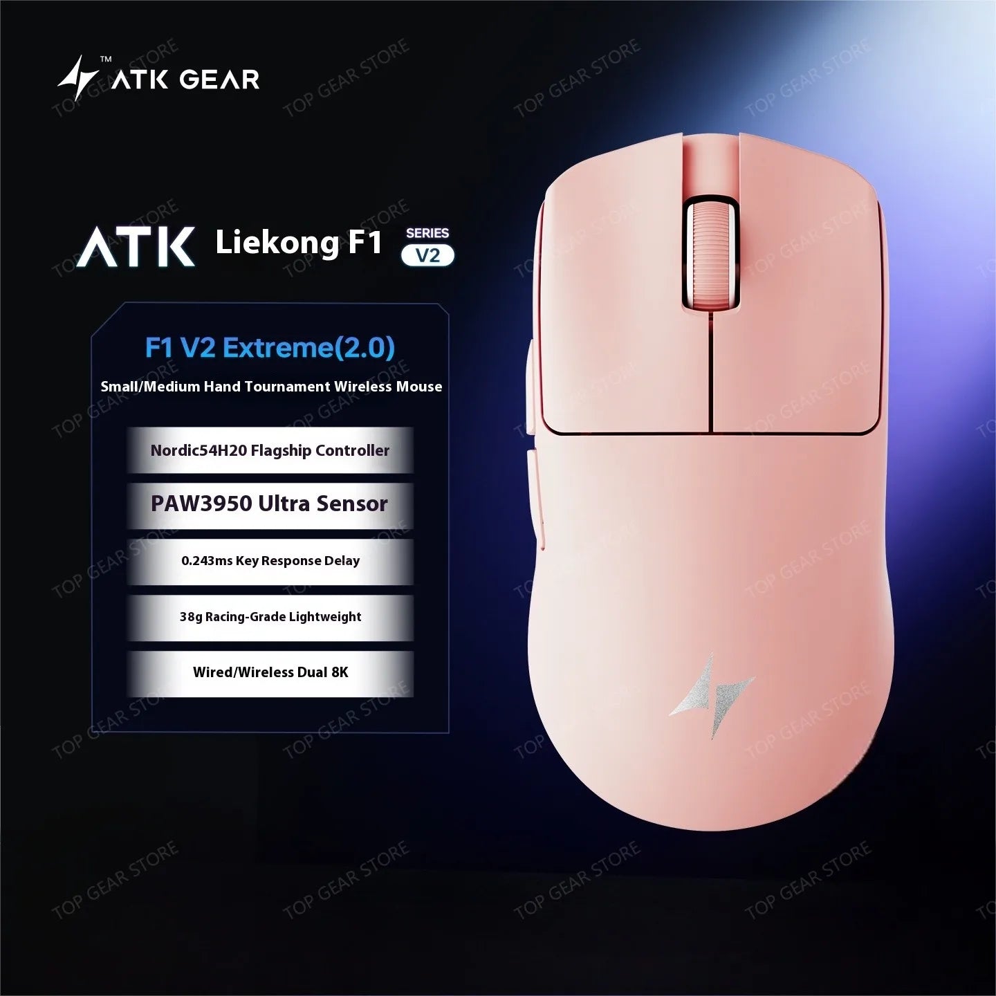 Bezdrátová herní myš ATK F1 V2 Ultra MAX Tri-mode PAW3950 Double 8k, lehká ergonomická e-sportovní myš, vlastní PC příslušenství