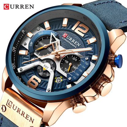 CURREN 8329 Men’s Watch – Casual sporty style, military-inspired design, leather strap, trendy chronograph, luxury watch from a leading brand