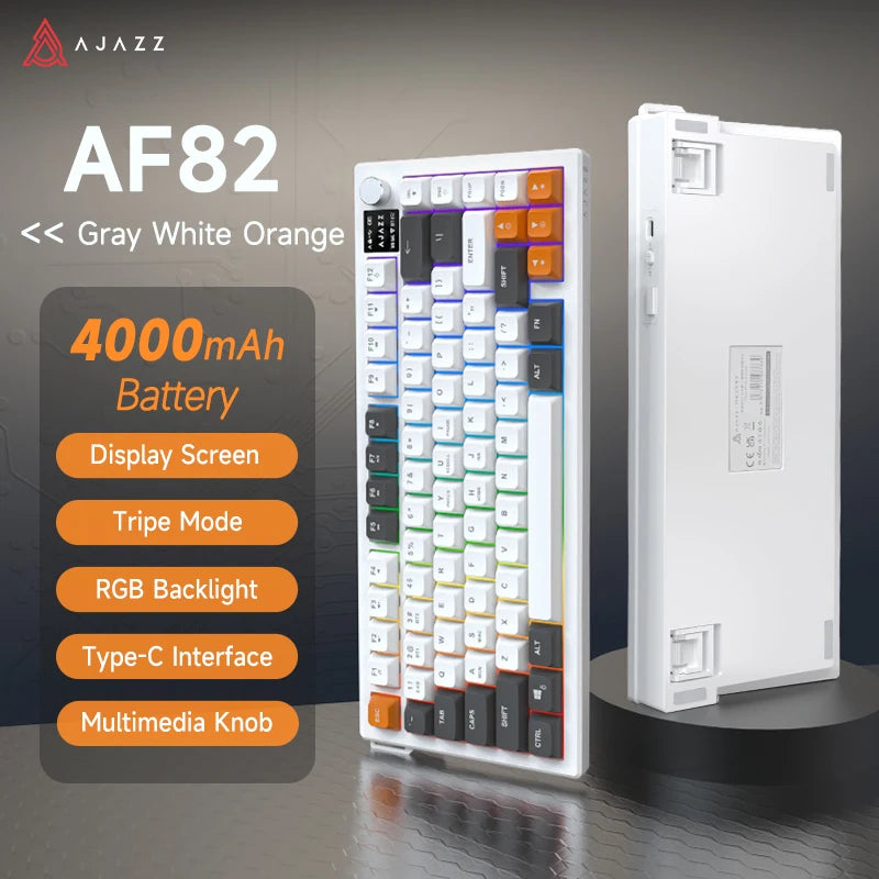 Tastiera AJAZZ AF82 Office Low Profile RGB cablata/wireless da gaming, layout 75% con 82 tasti, batteria 4000mAh per Win/Mac