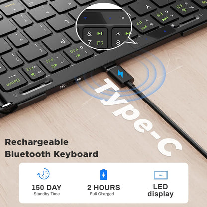 Folding Travel Keyboard with Touchpad &Display,Foldable Bluetooth Keyboard for Windows iOS Android,Multi Device Keyboard