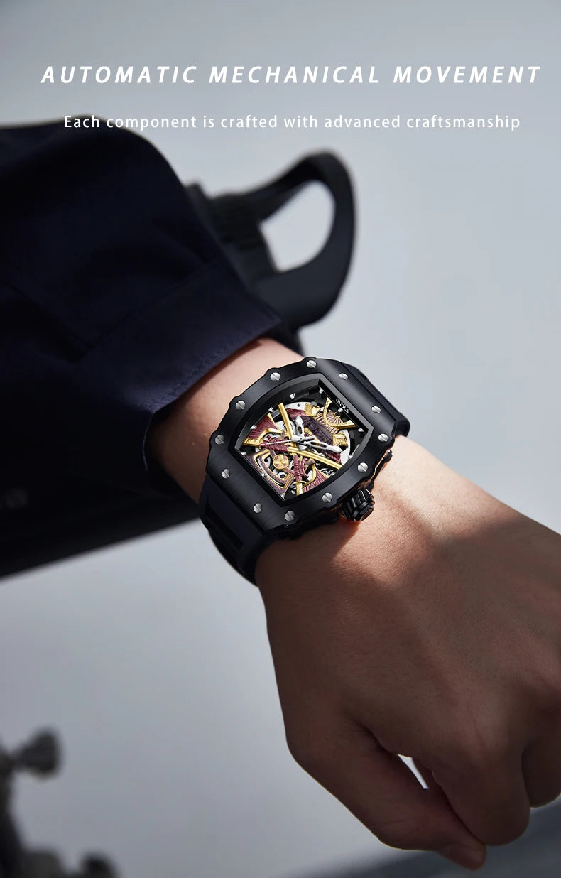 ONOLA Luxury Men's Automatic Mechanical Watch Waterproof Watch Luminous Barrel Shape Military Sports Wristwatch Men's Watch
