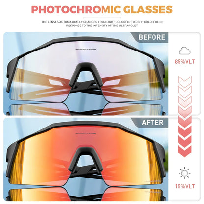 Kapvoe Photochromic Cycling Sunglasses Men Glasses Fashion Mountain Bicycle Outdoor Road Riding Goggles Eyewear Sports MTB Bike