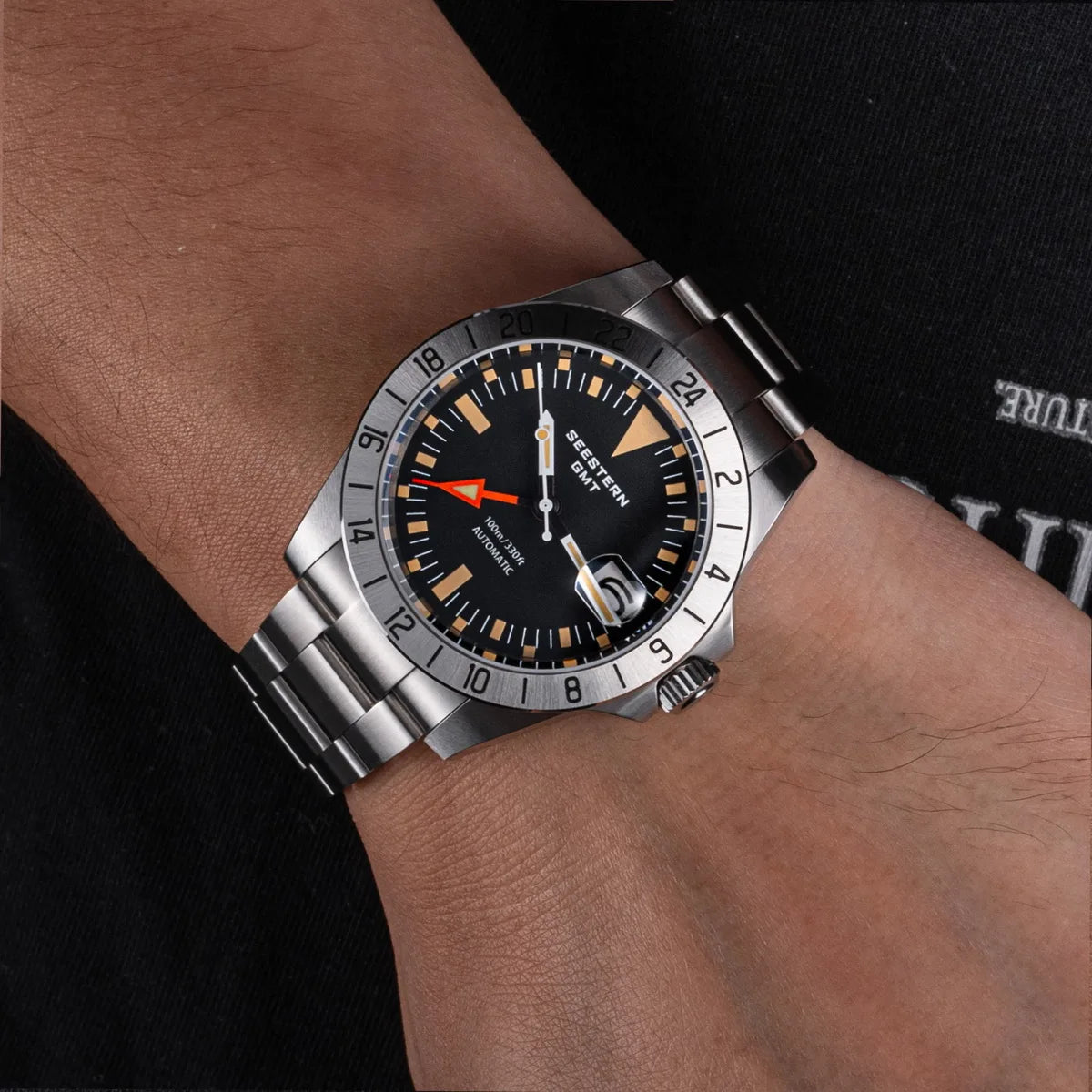 SEESTERN GMT Retro Watch for Men NH34 Automatic Movement Mechanical Wristwatches Sapphire Crystal Fine-tuning Pull Button S436
