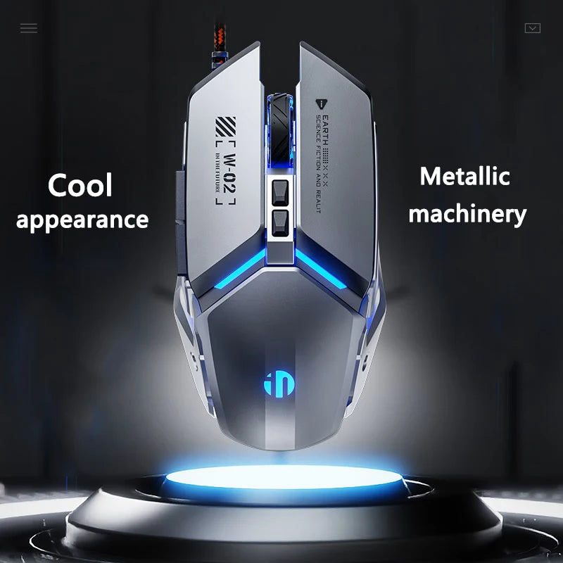 Inphic W2 2nd Generation USB Wired Gaming Mouse Silent Click Metal Style 6-key Macro Programming 8800DPI
