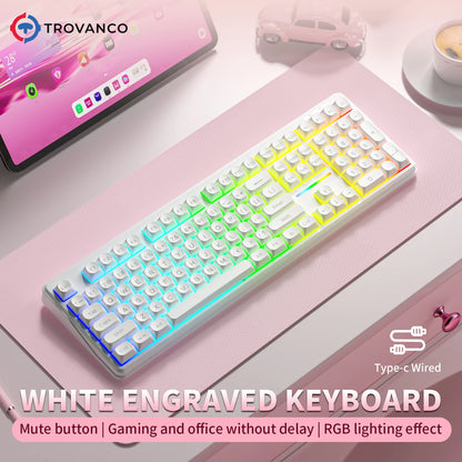 V108 Pro Bluetooth-Tastatur Büro, geräuscharm, 2.4G kabelgebunden & kabellos, vollständiges Layout mit RGB-beleuchteter Membran