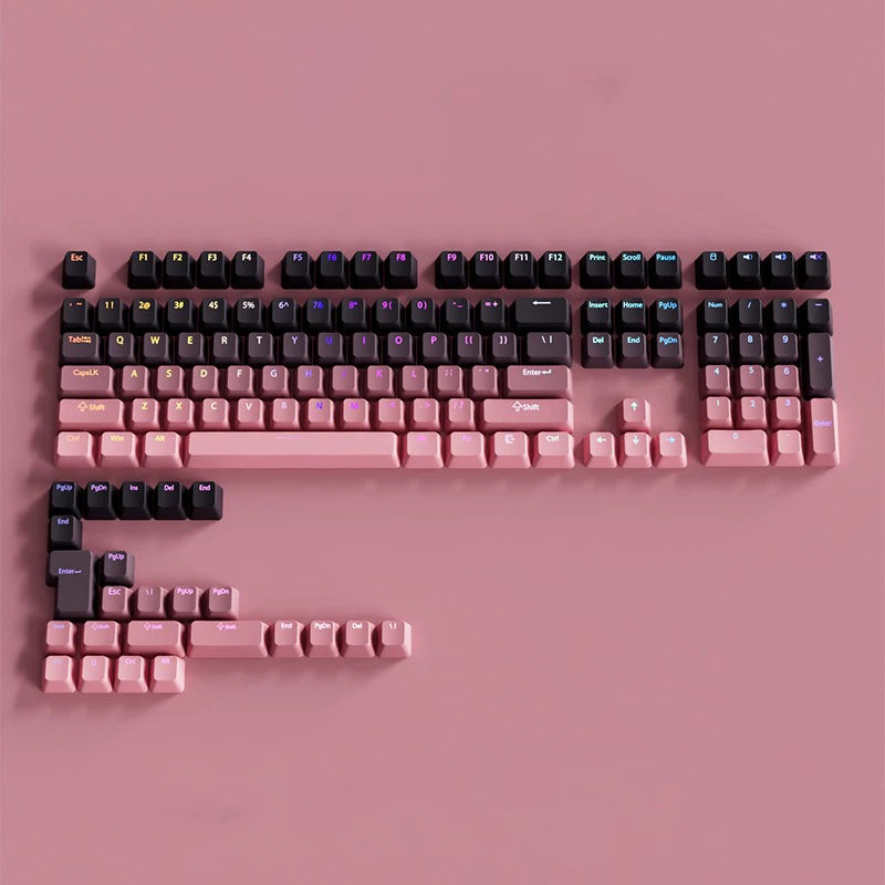 Teclas gamer RGB con retroiluminación degradada para teclado mecánico con interruptores MX, perfil OEM, PBT, blanco y azul, distribución ISO, teclas DIY