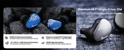 Auricolari HiFi IEM Linsoul Kiwi Ears Cadenza II con driver dinamico in titanio da 10mm, KARS 2.0 e cavo removibile