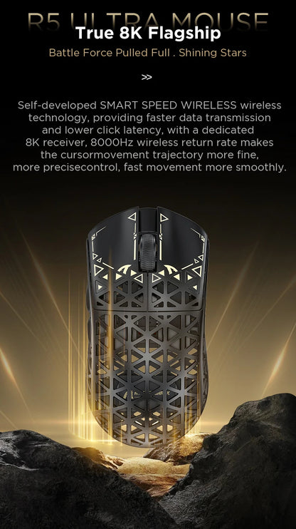 ATTACK SHARK R5 Ultra Carbon Fiber brezžična gaming miška, gaming senzor PixArt PAW3950MAX, 42000DPI, 8000Hz, MCU Nordic 52840
