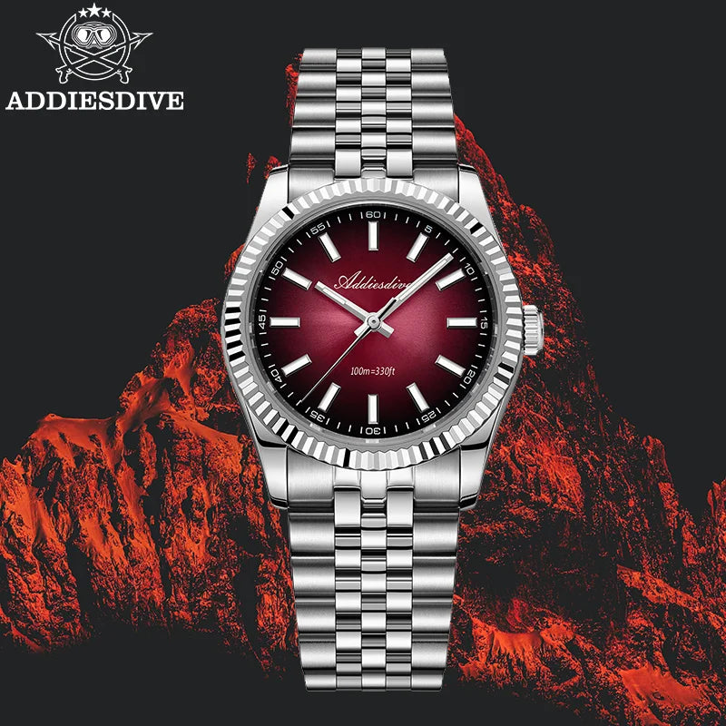 Reloj para hombre ADDIESDIVE AD2073, cristal de zafiro, 36mm, VH31, esfera sunburst, cuarzo, 10Bar, impermeable para buceo, luminoso