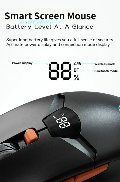 Ratón inalámbrico Bluetooth 2.4G con pantalla de visualización, batería de gran capacidad de 600mAh y botones de tono luminoso para gaming y oficina
