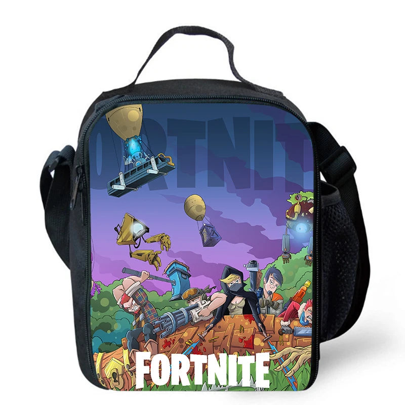 Fortnite-Cartoon-Lunchbag, tragbare isolierte Lunchbag, wiederverwendbare Tasche zur Aufbewahrung von Lebensmitteln, geeignet für Kinder und Schüler.