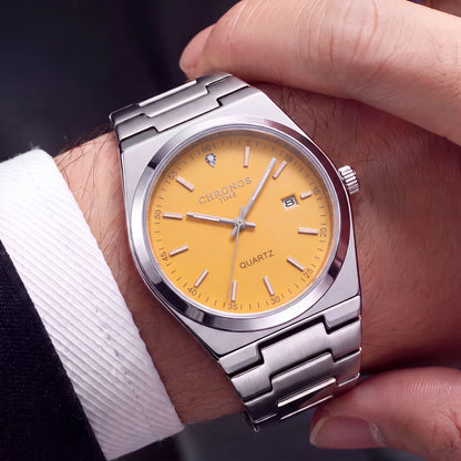 CHRONOS men’s quartz watch – Stainless steel bracelet, water-resistant, luminescent hands, date display – Ideal for work, sport or everyday wear