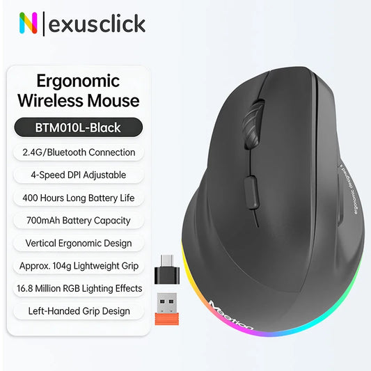 iMice Left Hand Wireless Mouse Bluetooth Ergonomic Mouse, Rechargeable Silent Vertical Mouse, 2400 DPI Bluetooth & 2.4G Wireless Mouse for PC, Laptop & MacBook