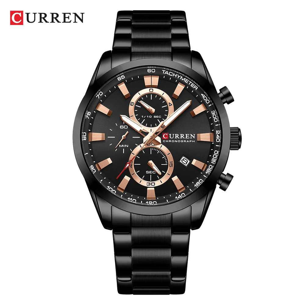 CURREN Quartz Chrono Sport Watch Brands for Men - Stainless Steel Bracelet and Multifunctional Dial